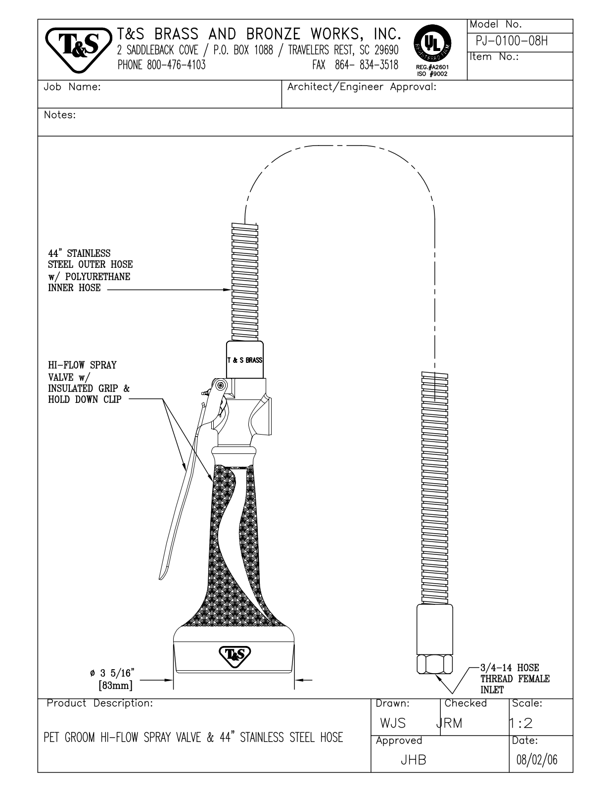 T&S Brass PJ-0100-08H User Manual