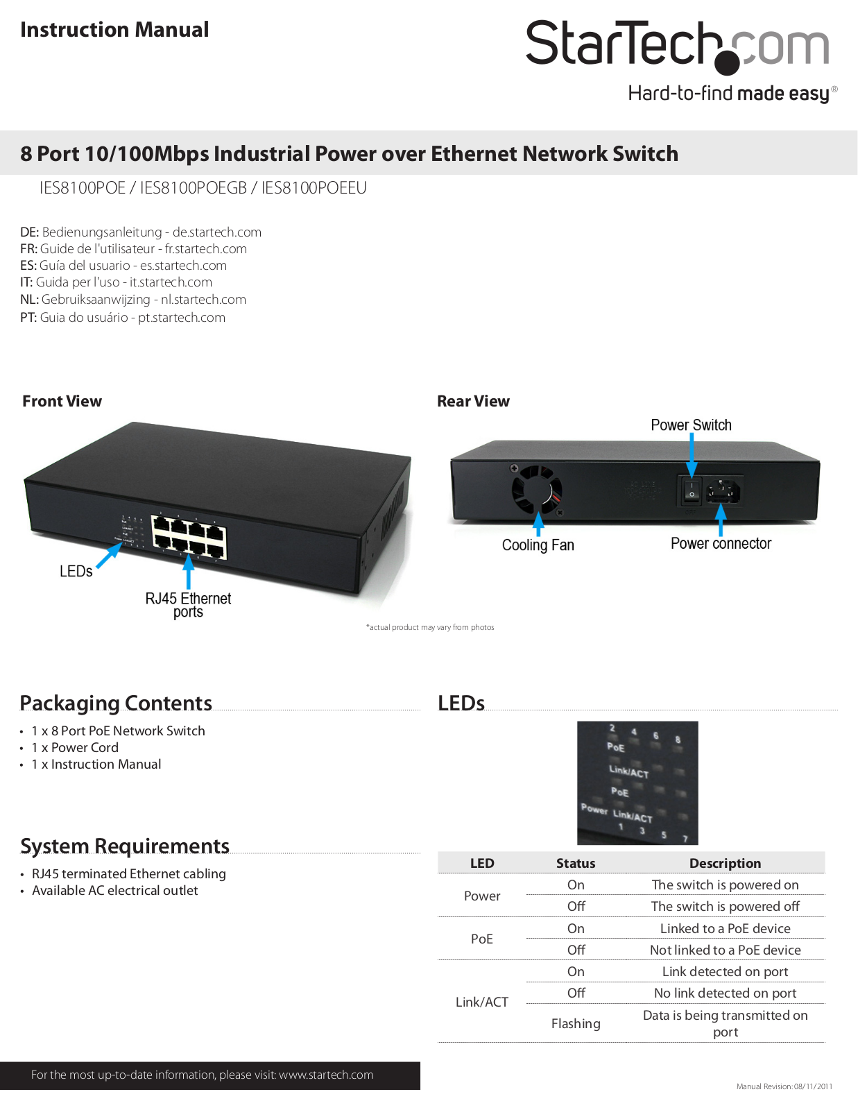 StarTech.com IES8100POE User Manual