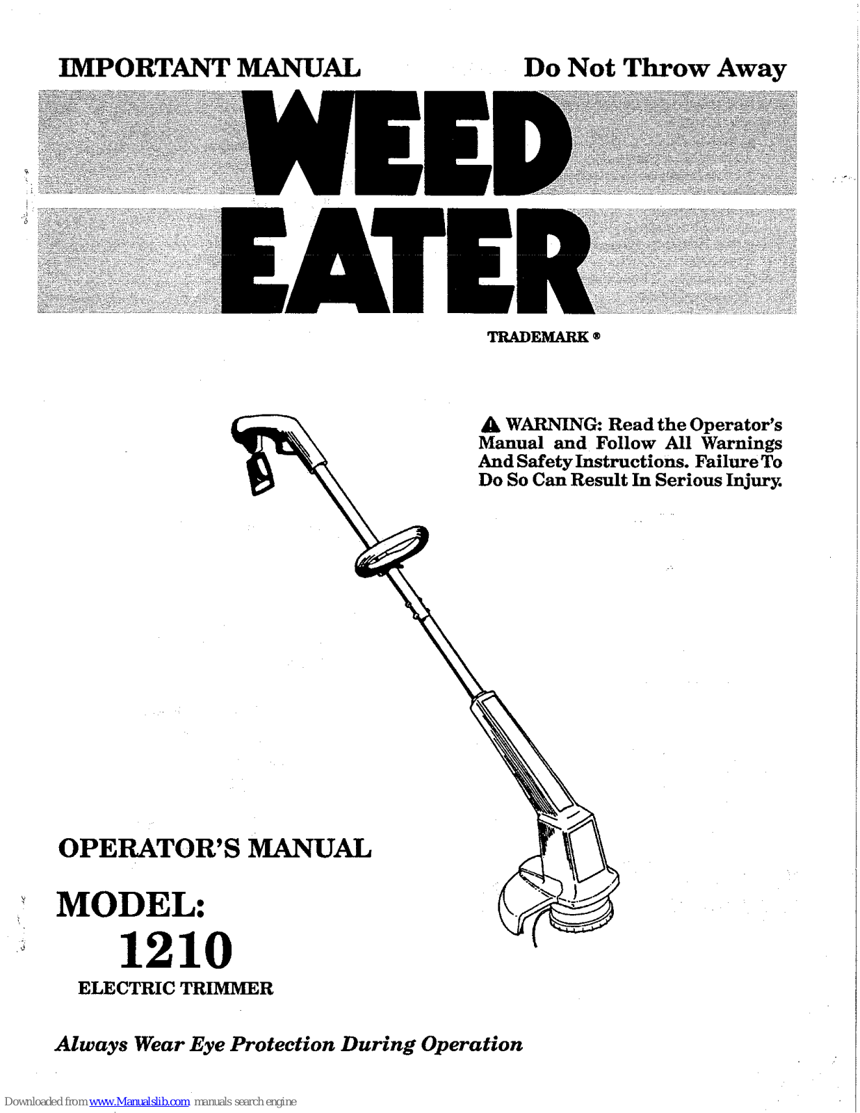 Weed Eater 1210 Operator's Manual