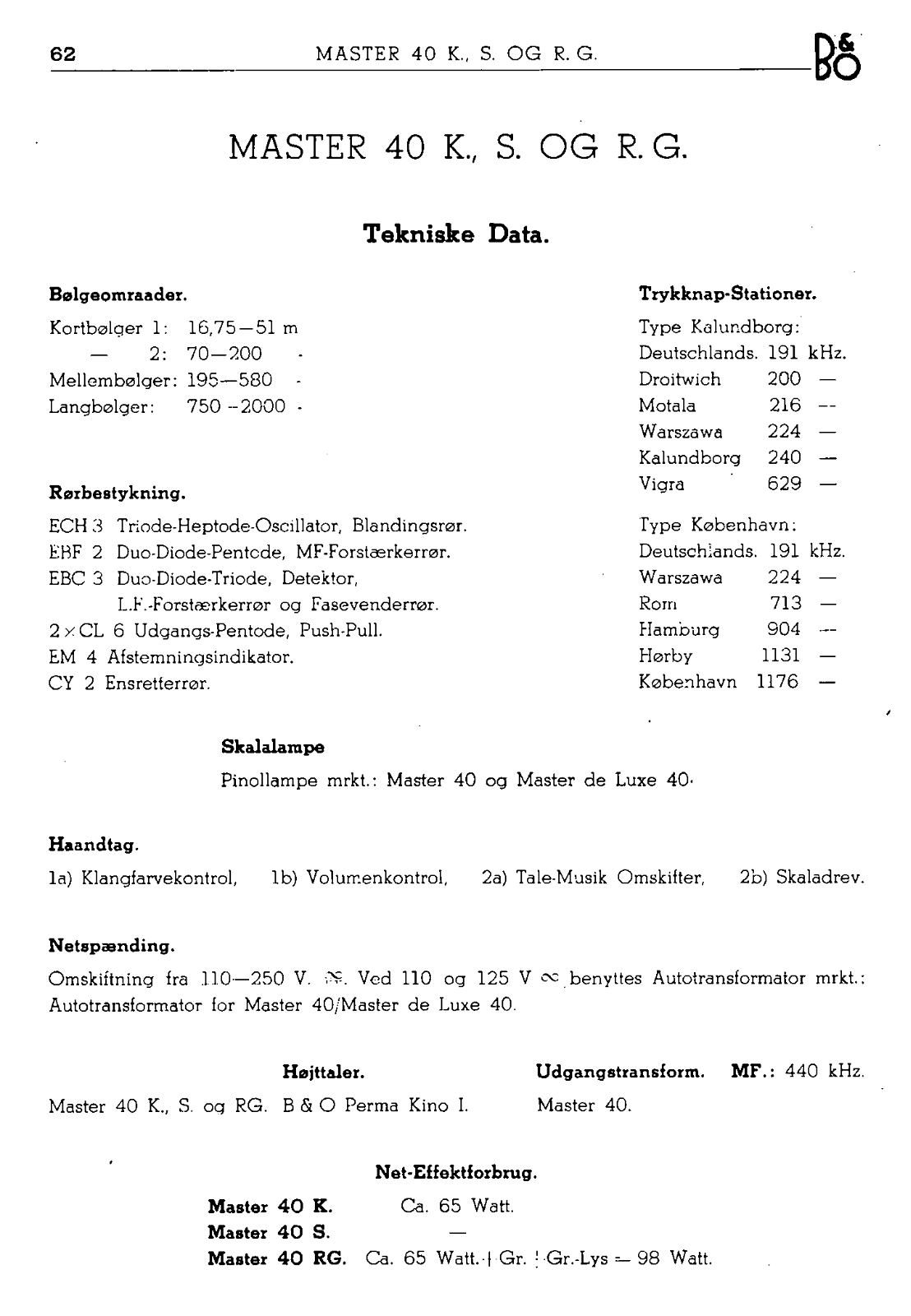 Bang Olufsen MASTER-40-K-SM Service Manual