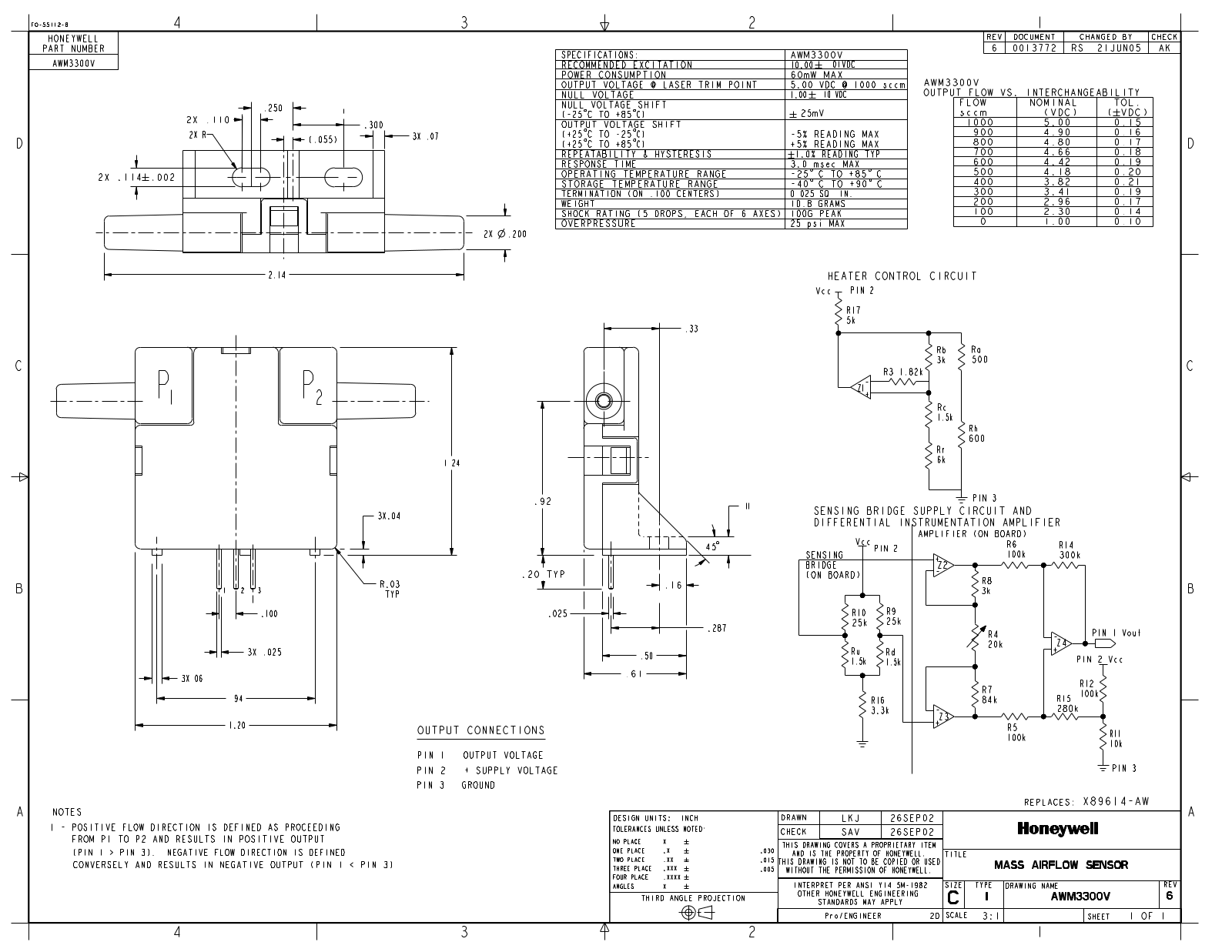 Honeywell AWM3300V Drawing