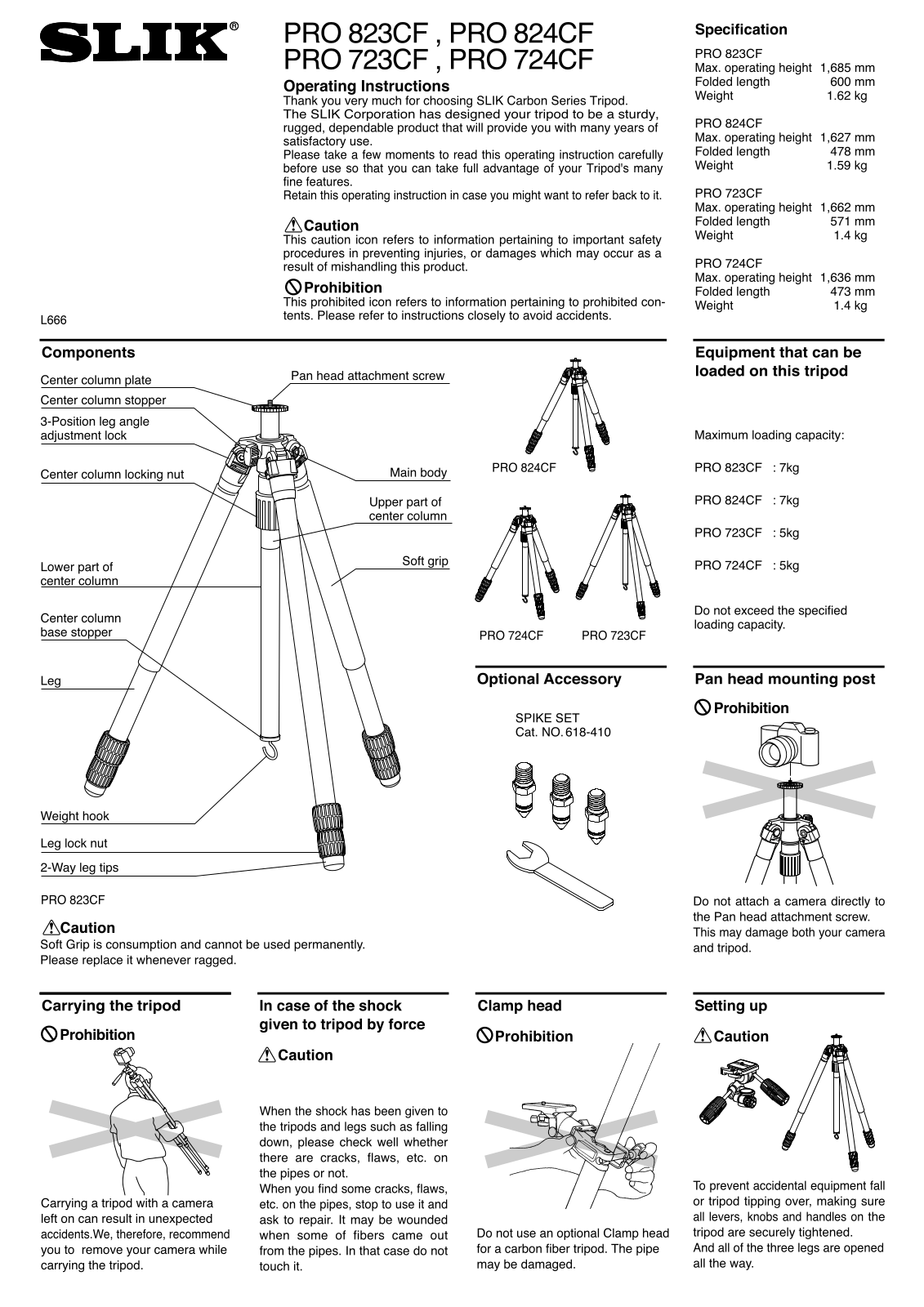 SLIK pro723cf, pro724cf, pro823cf, pro824cf User Manual - ManualMachine.com