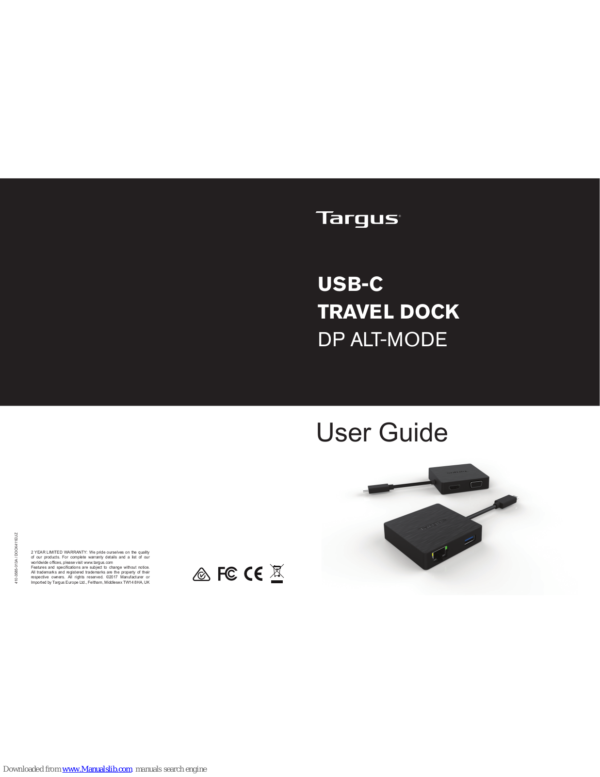 Targus USB-C Travel Dock DP ALT-MODE User Manual