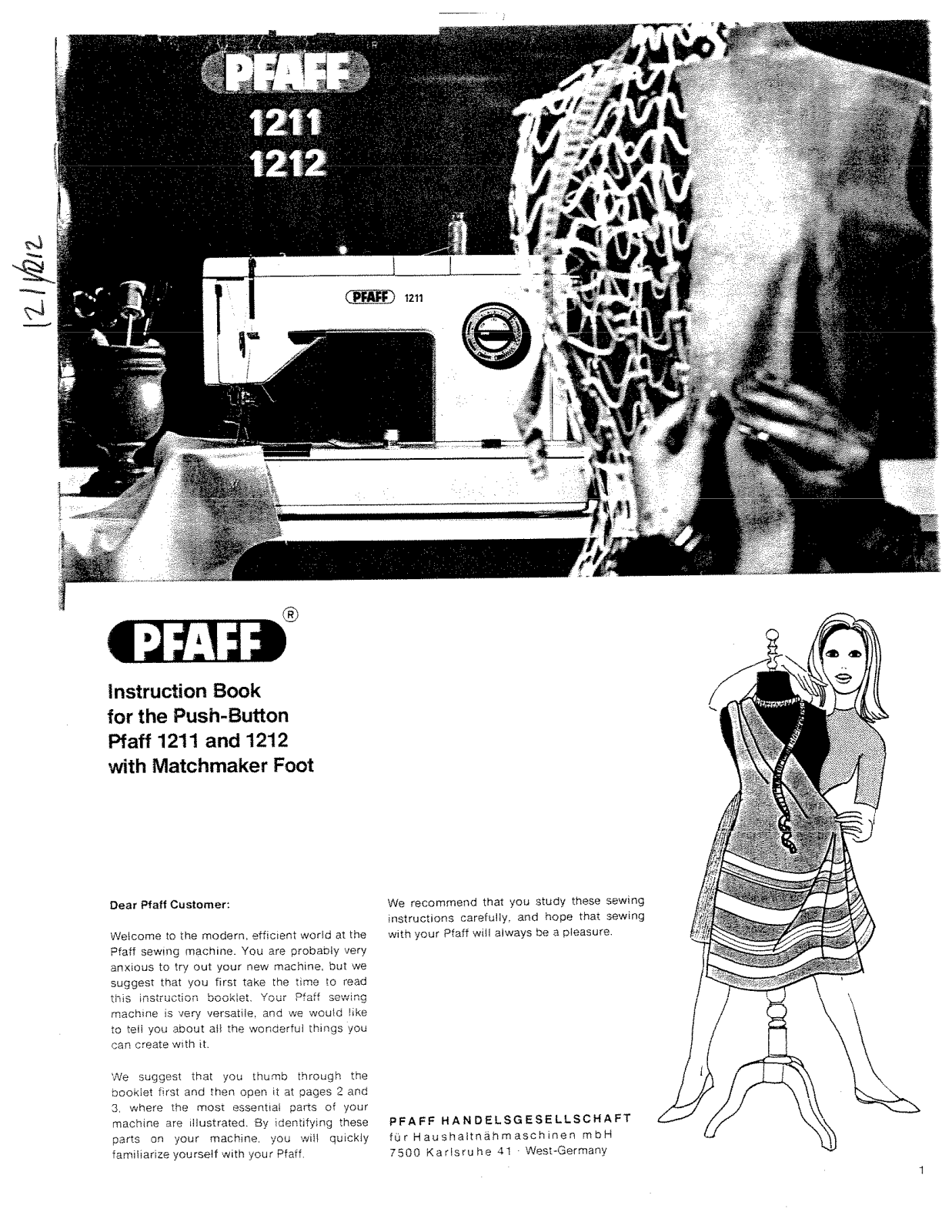 Pfaff 1212 User Manual