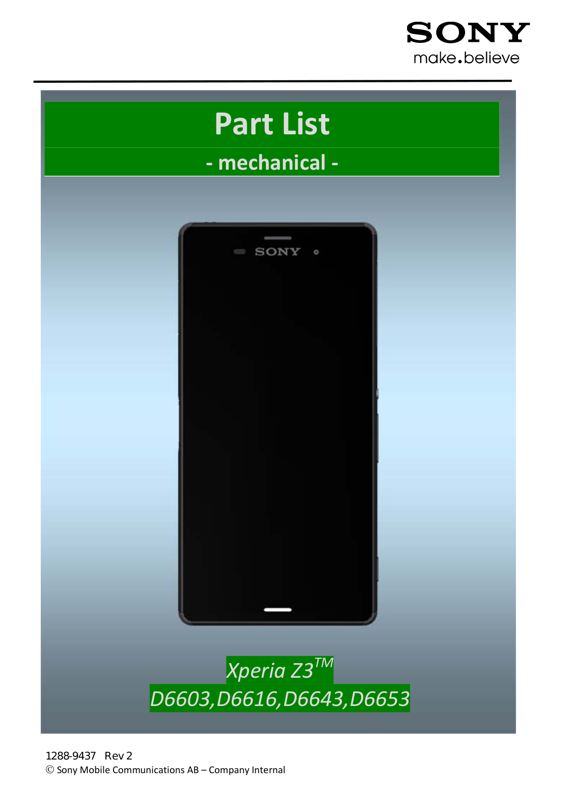 Sony Xperia Z3, D6603, D6653, D6643, D6616 Part List