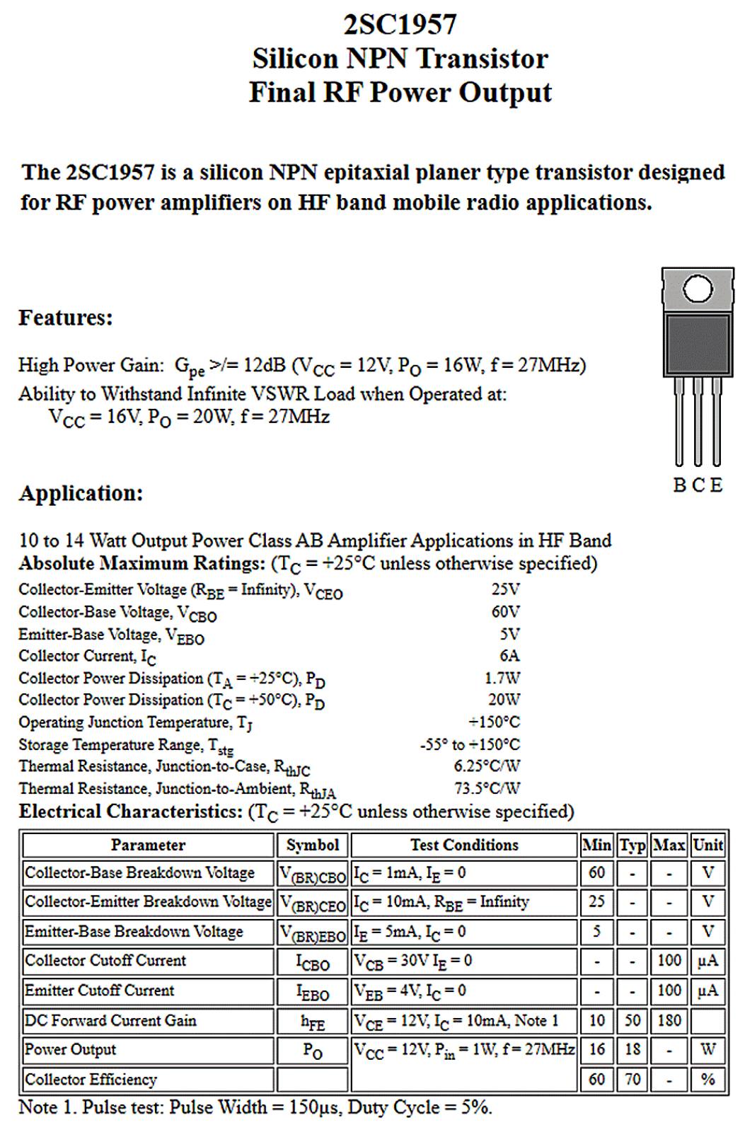 Datasheet 2SC1957 Specification - ManualMachine.com