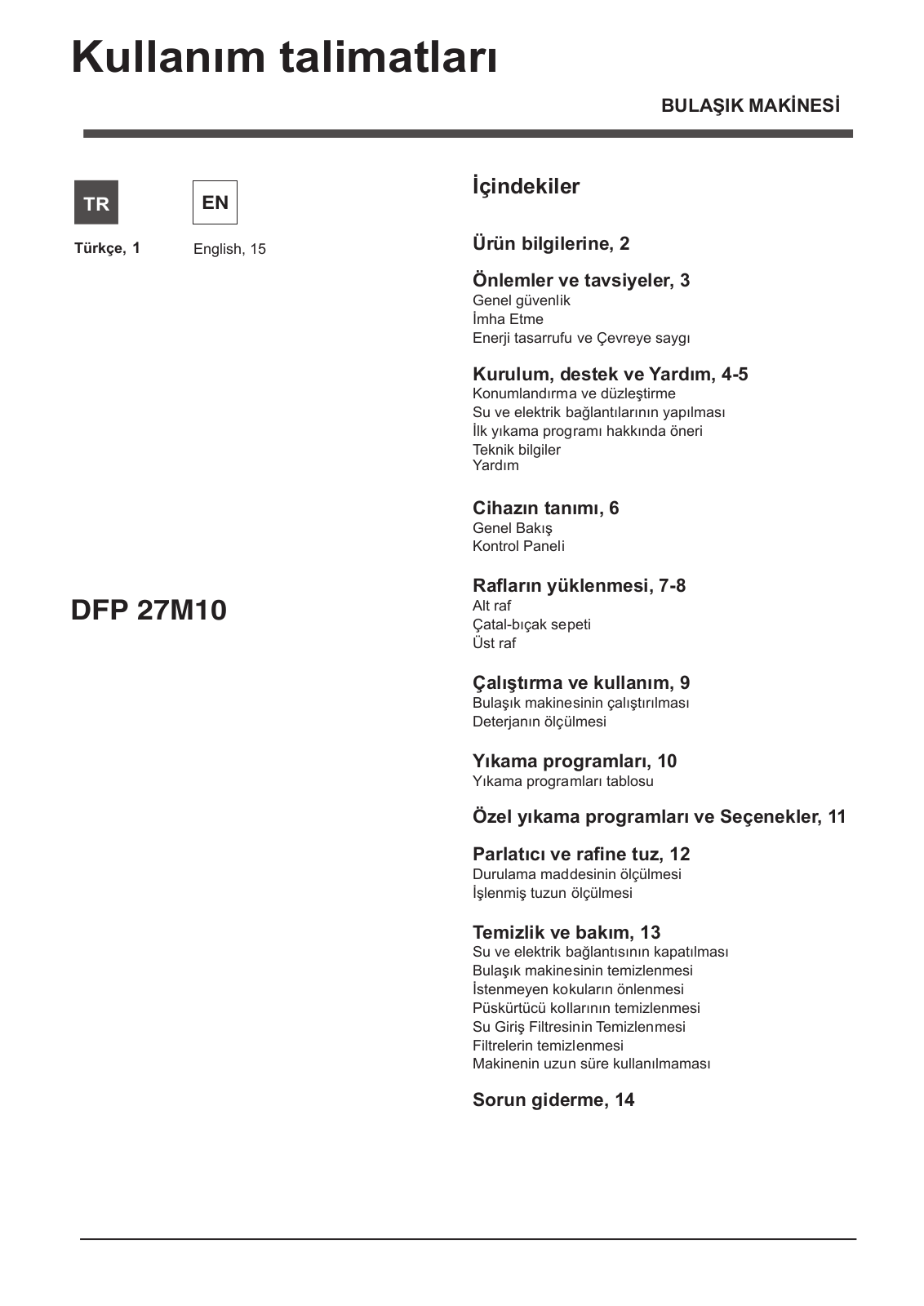 INDESIT DFP 27M10 NX TK User Manual