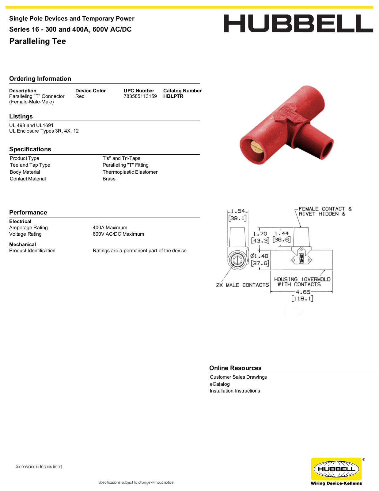 Hubbell HBLPTR Specifications - ManualMachine.com