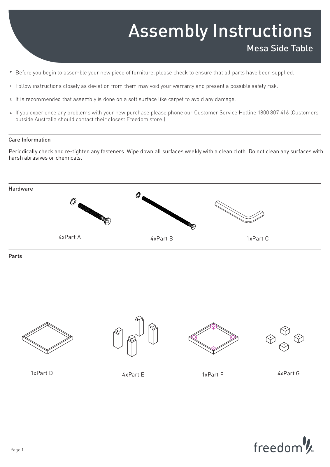 Freedom Mesa Side Table Assembly Instruction