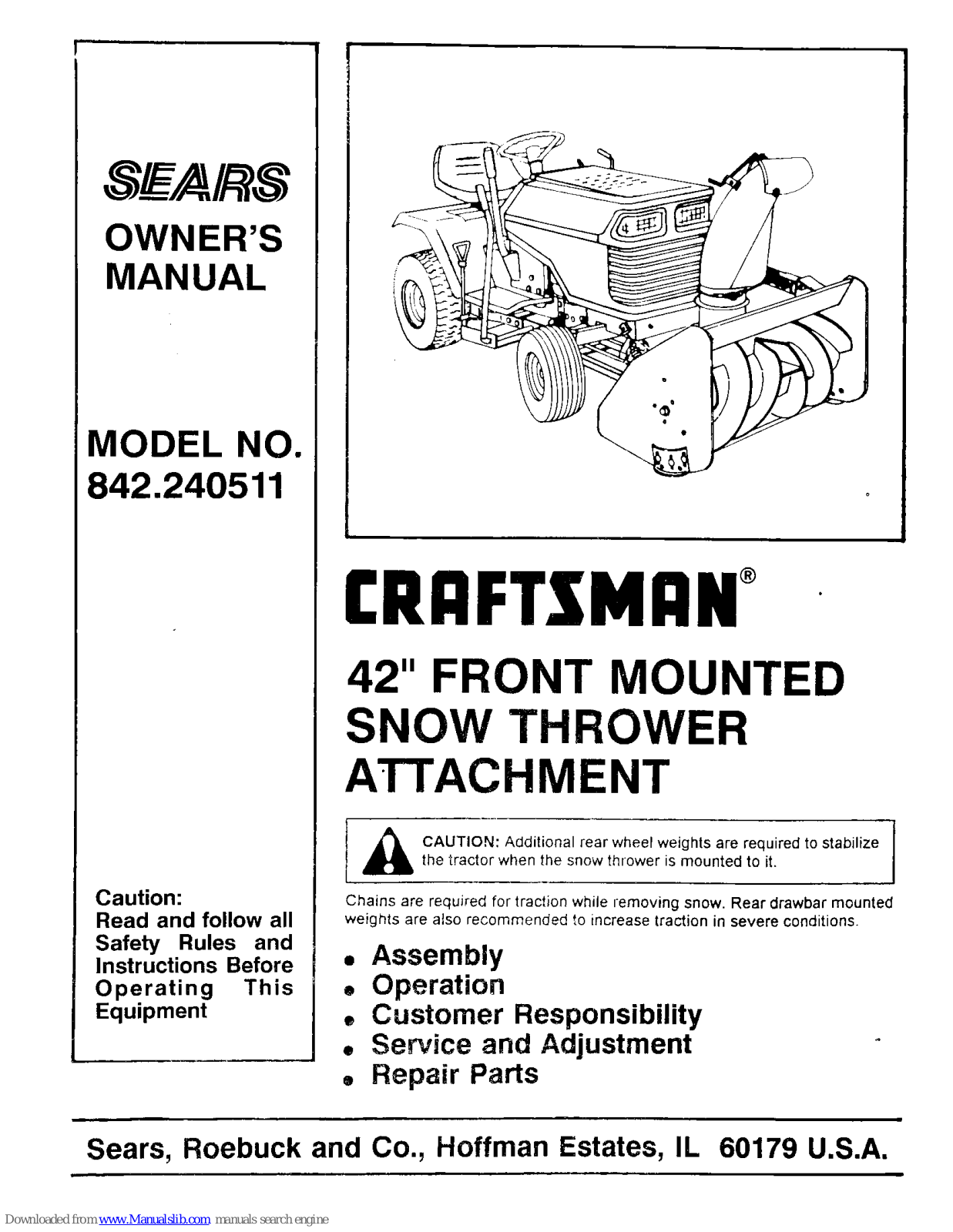 Craftsman 842.240511 Owner's Manual