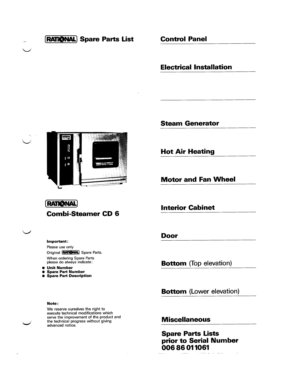 Rational Oven CD6 Parts List