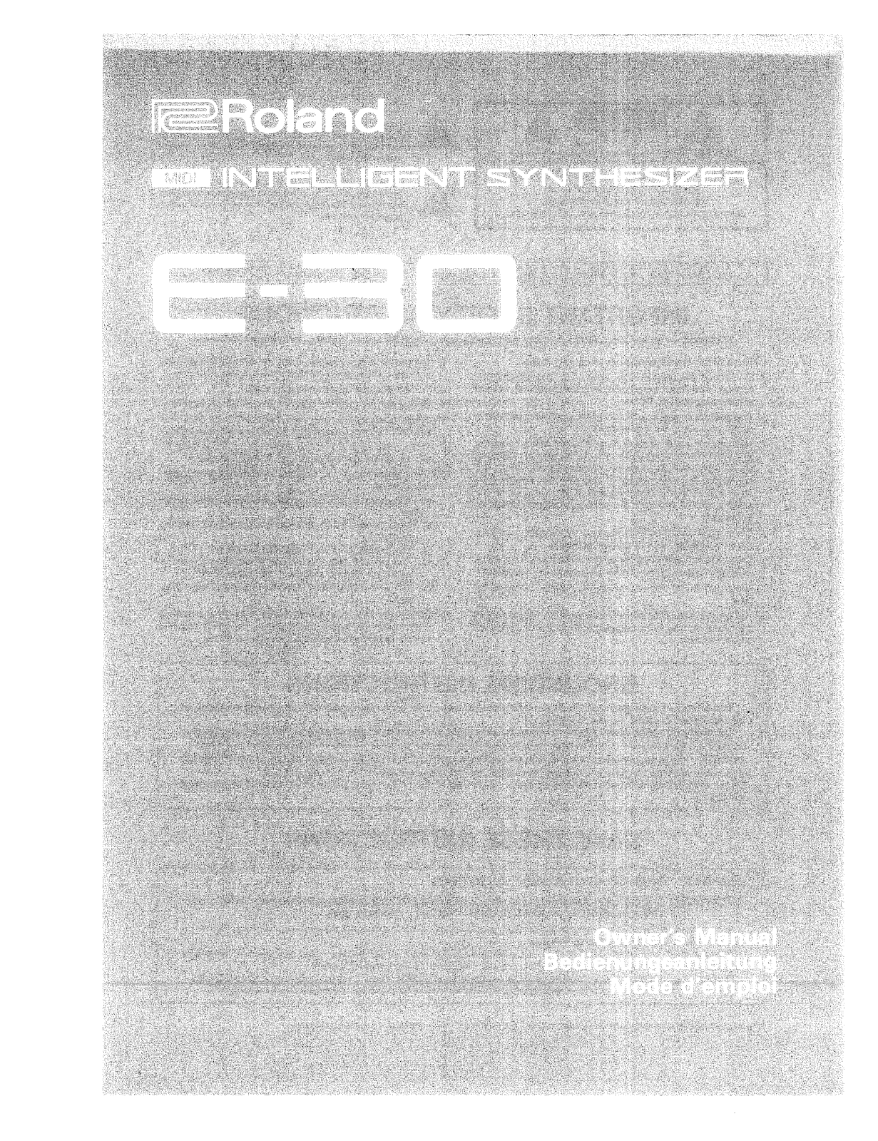 Roland Corporation E-30 Owner's Manual