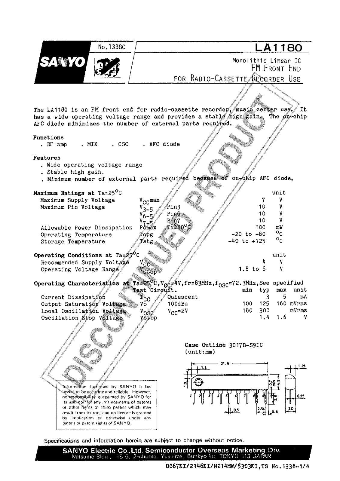 Sanyo LA1180 Specifications