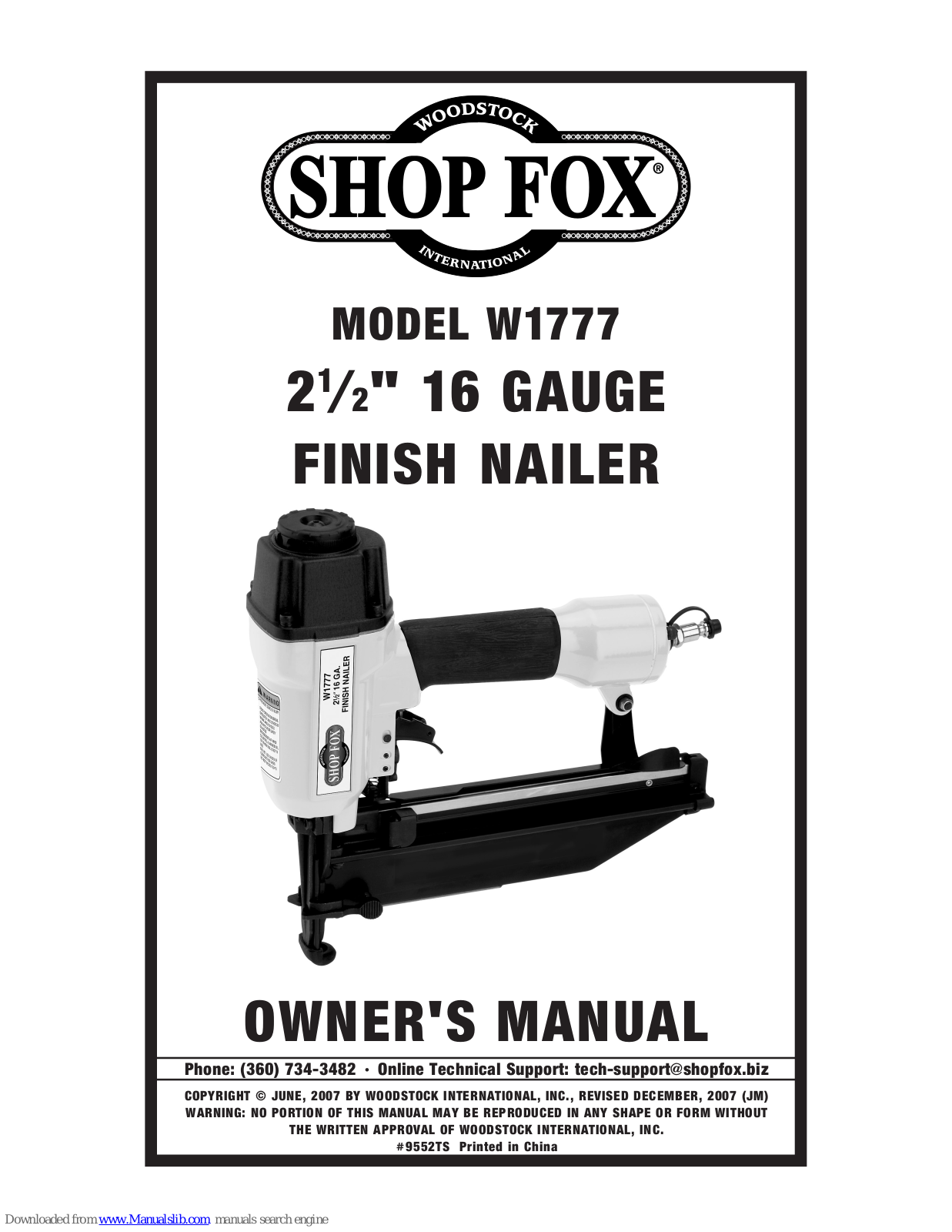 Shop fox W1777 Owner's Manual