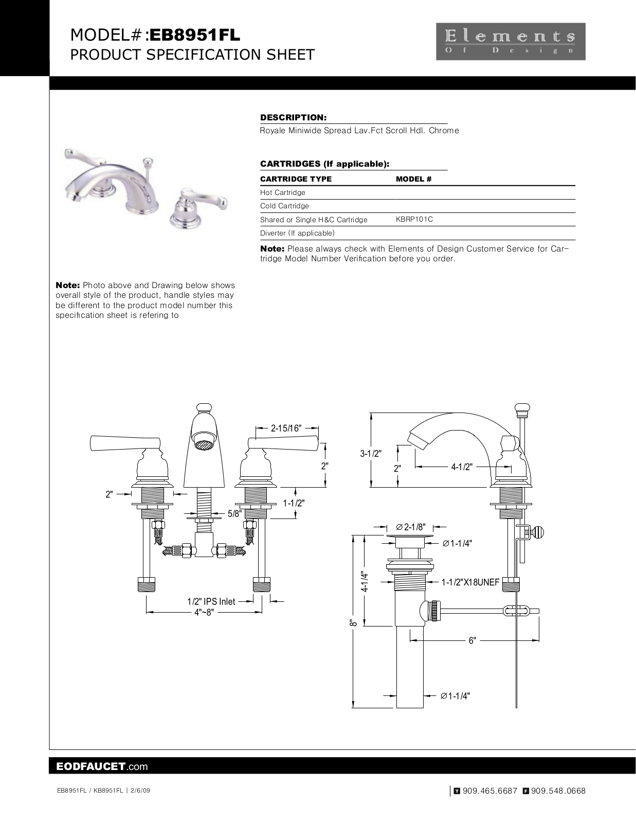Elements of Design EDE2073 Specification Sheet - ManualMachine.com