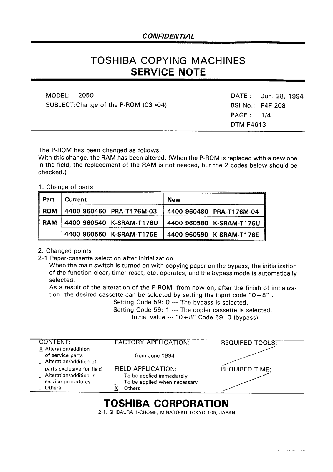 Toshiba f4f208 Service Note