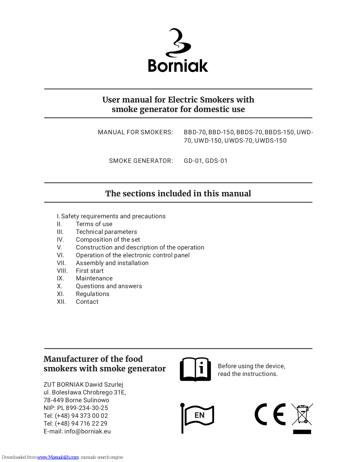 BORNIAK BBD-70, BBD-150, BBDS-70, BBDS-150, UWD70 User Manual