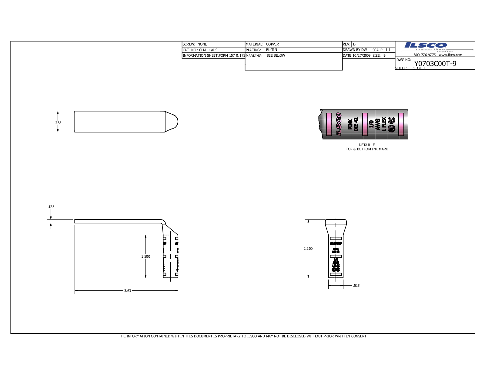 Ilsco CLNU-1/0-9 Data sheet