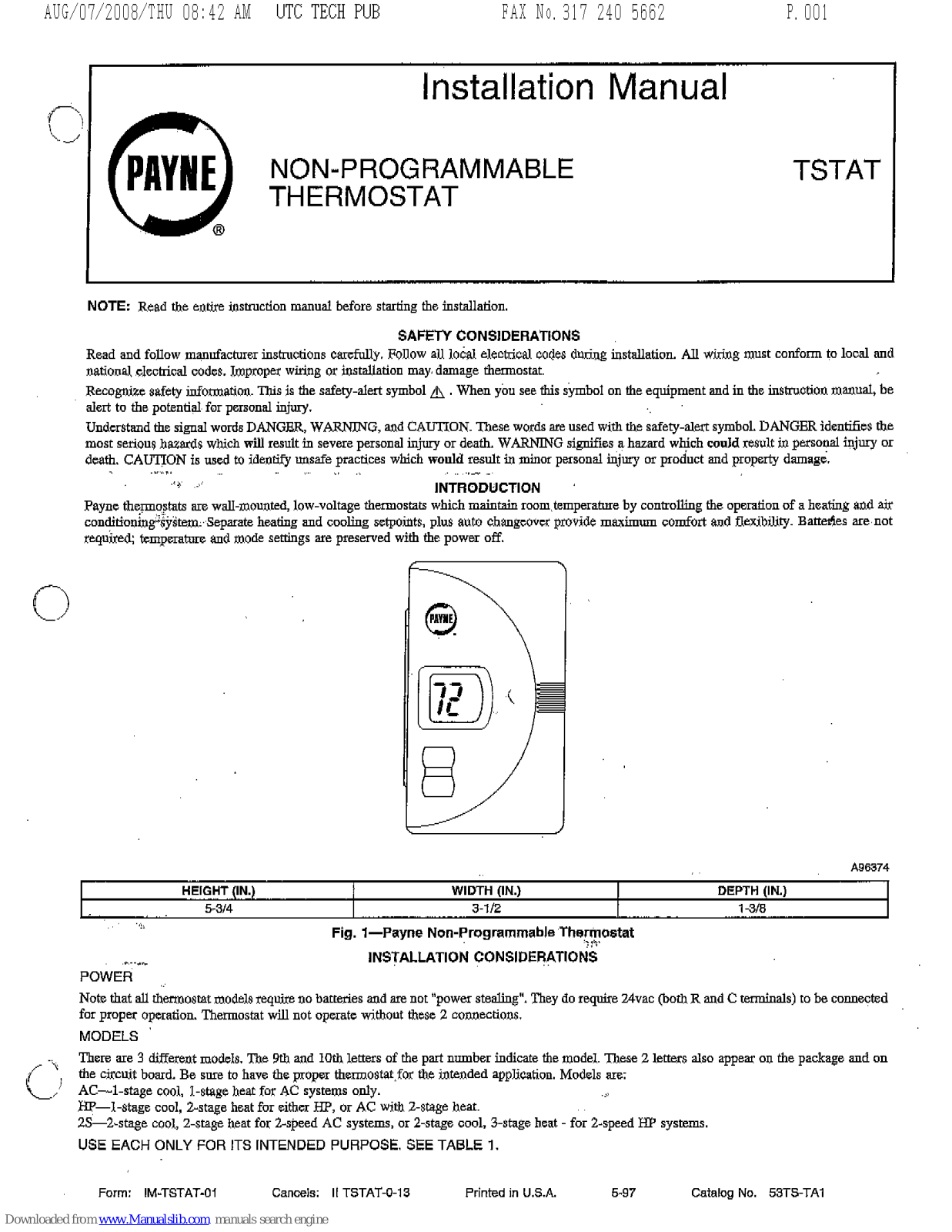 Payne TSTAT Installation Manual