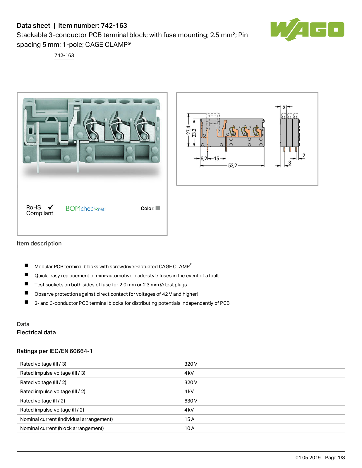 Wago 742-163 Data Sheet