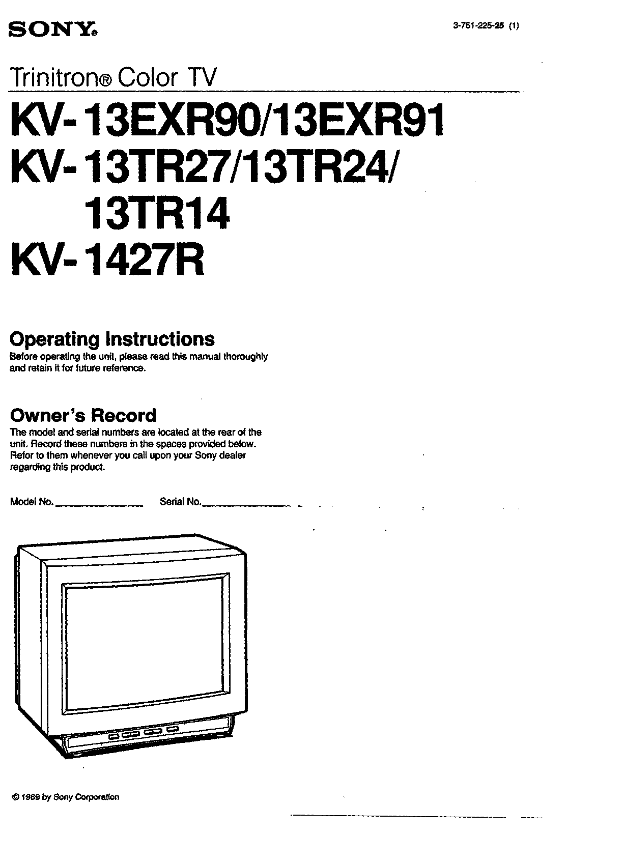 Sony KV-13EXR91, KV-13EXR90, KV-13TR14, KV-13TR27, KV-1427R User Manual