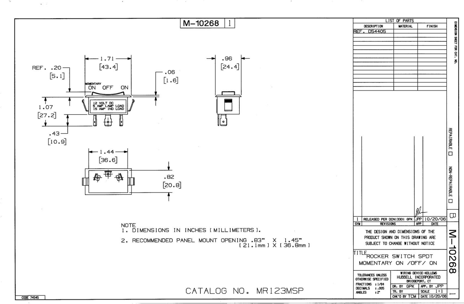 Hubbell MR123MSP Reference Drawing