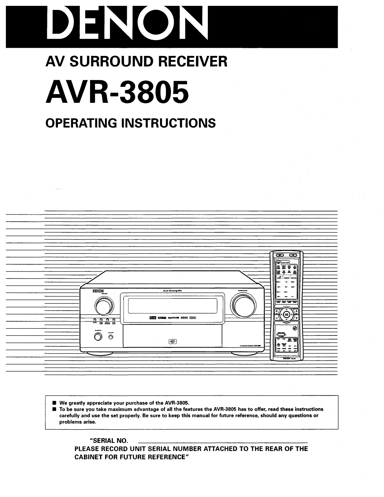 Denon AVR-3805 User Manual