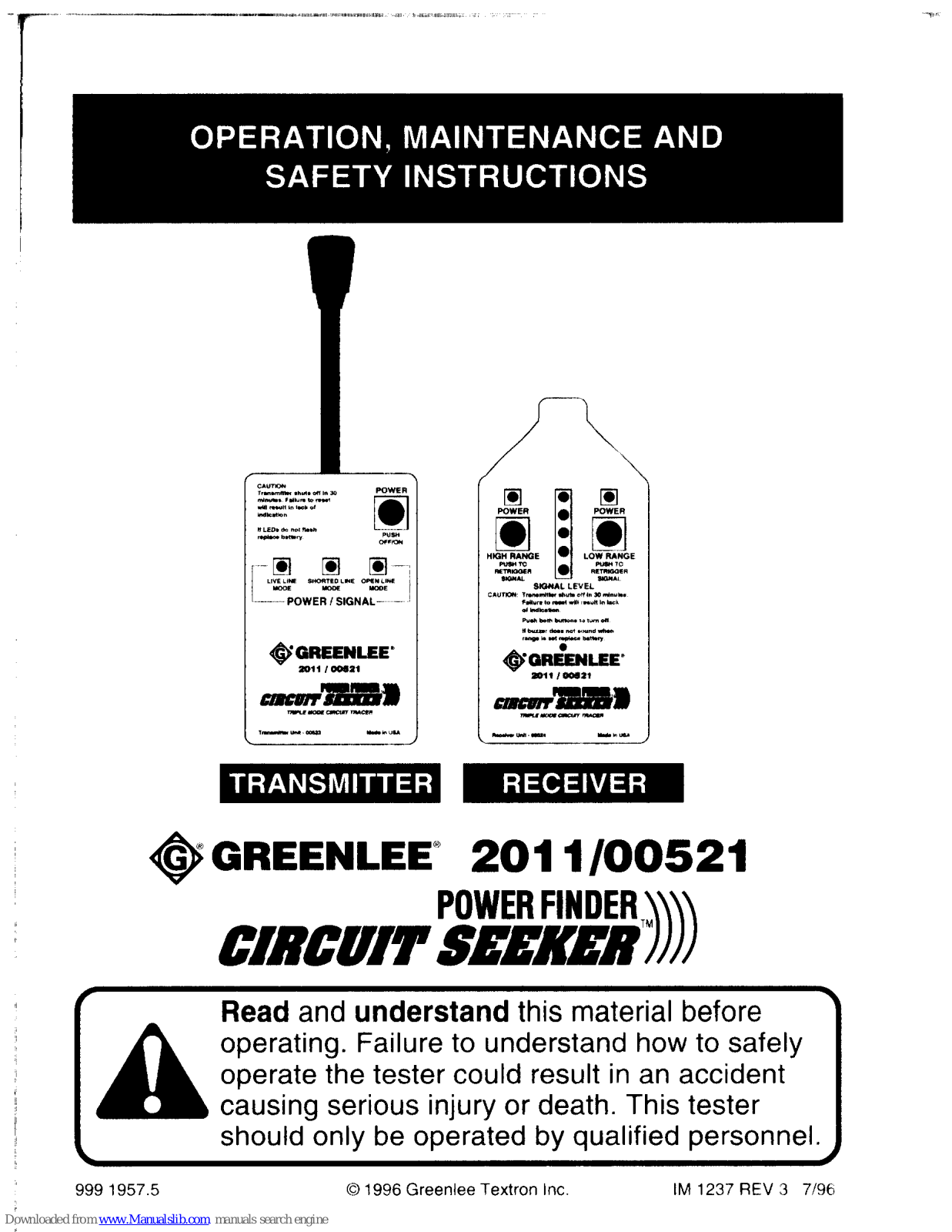 Greenlee 2011, 521, 2011 Circuit Seeker, 00521 Circuit Seeker Operating And Maintenance - ManualMachine.com