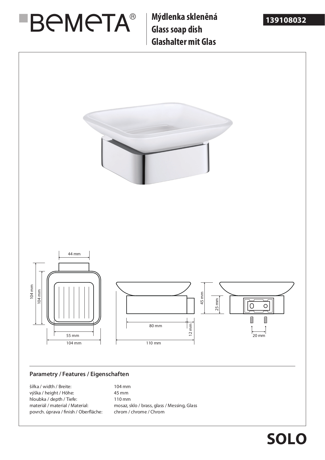 Bemeta Solo 139108032 User guide