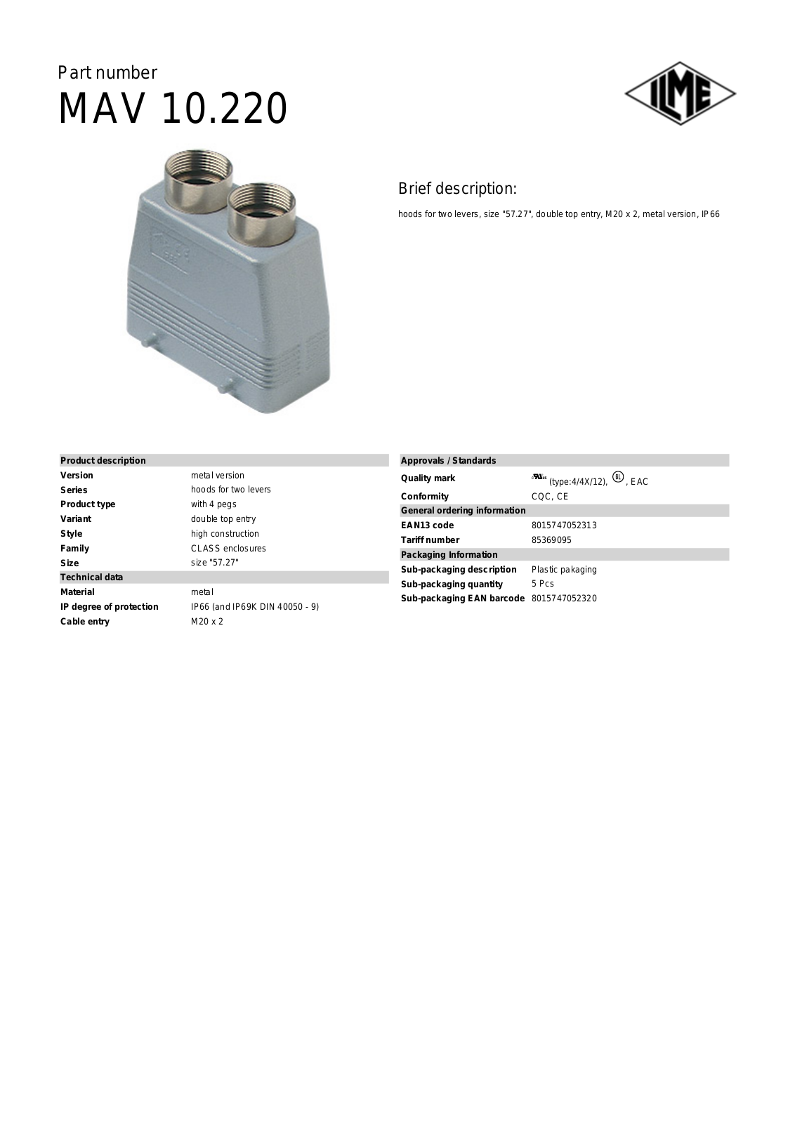 ILME MAV-10.220 Data Sheet