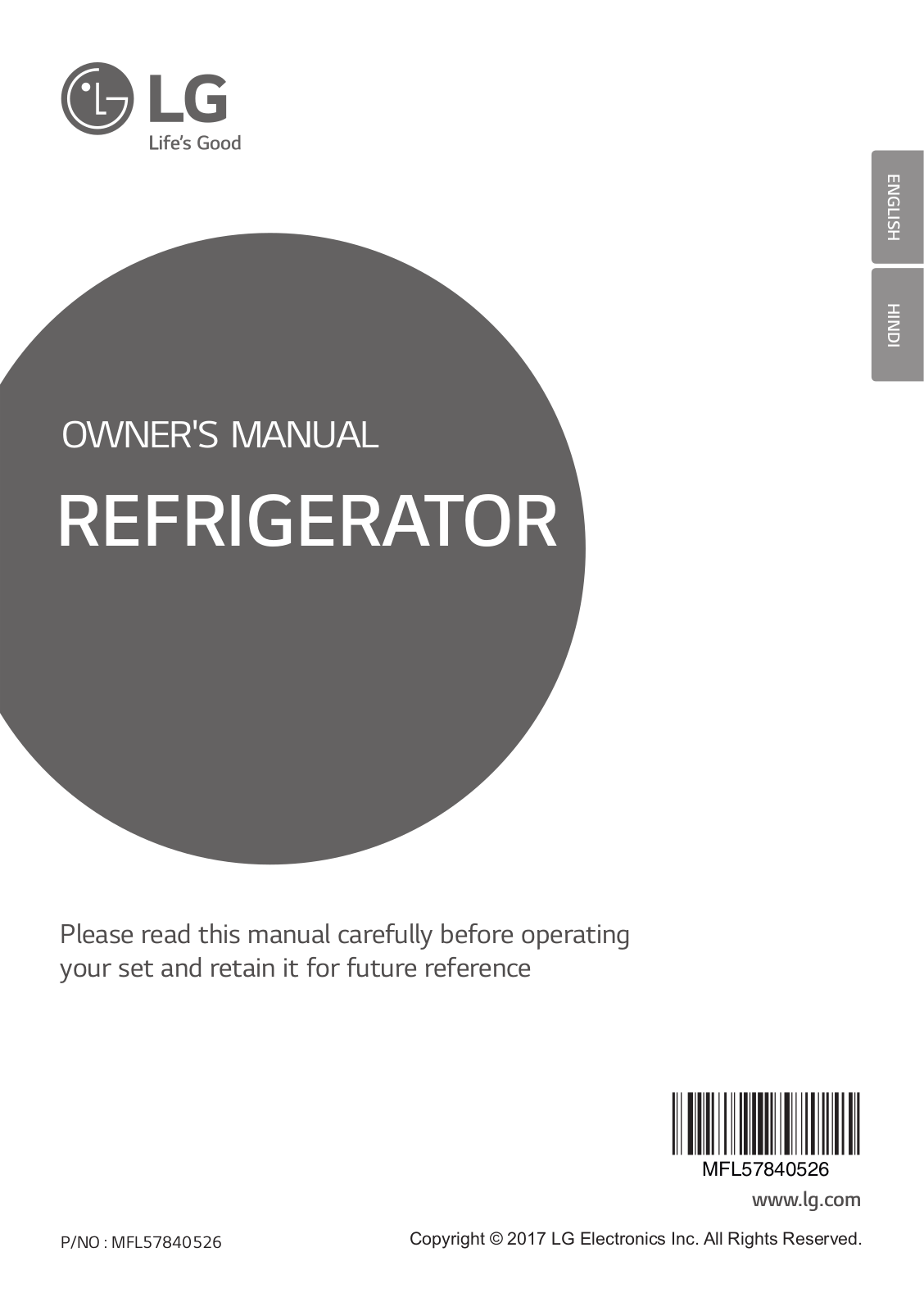 LG GL-T292RPZN Owner’s Manual