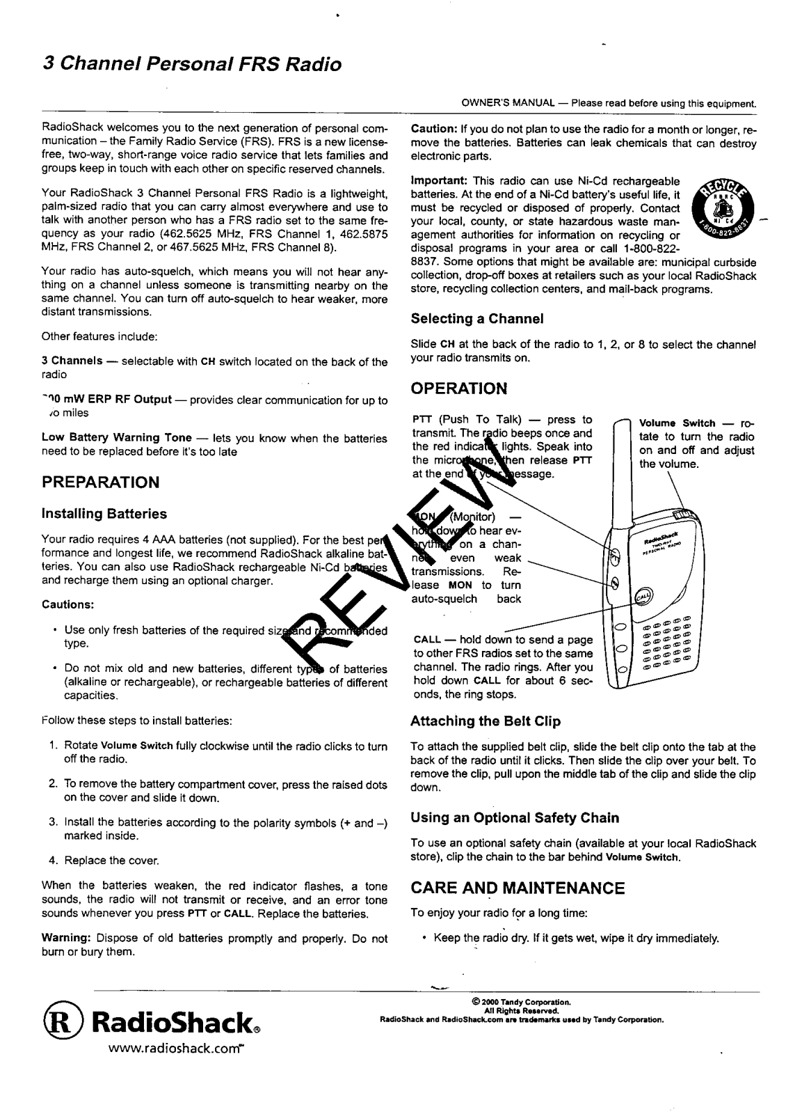 Radio Shack 2101856 User Manual