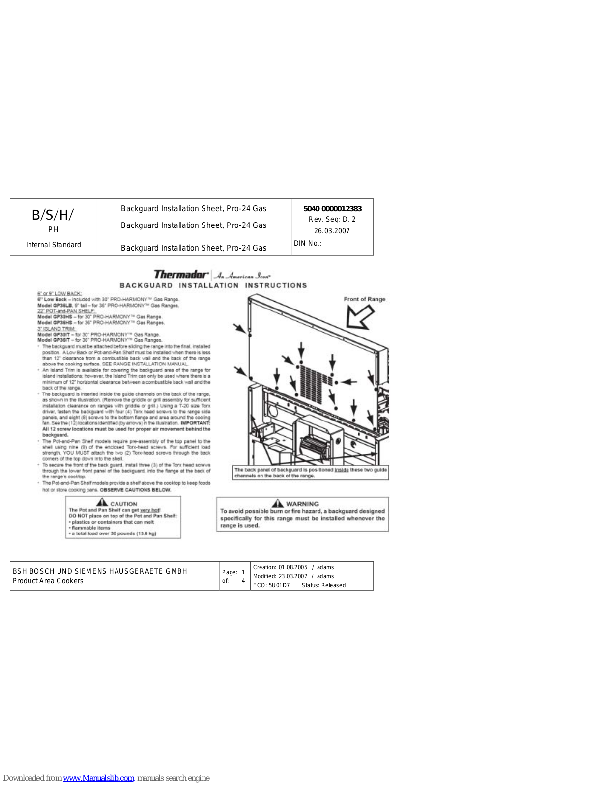 Thermador Pro P24, GP36LB, GP30HS, GP36HS, GP30IT Installation Instructions Manual