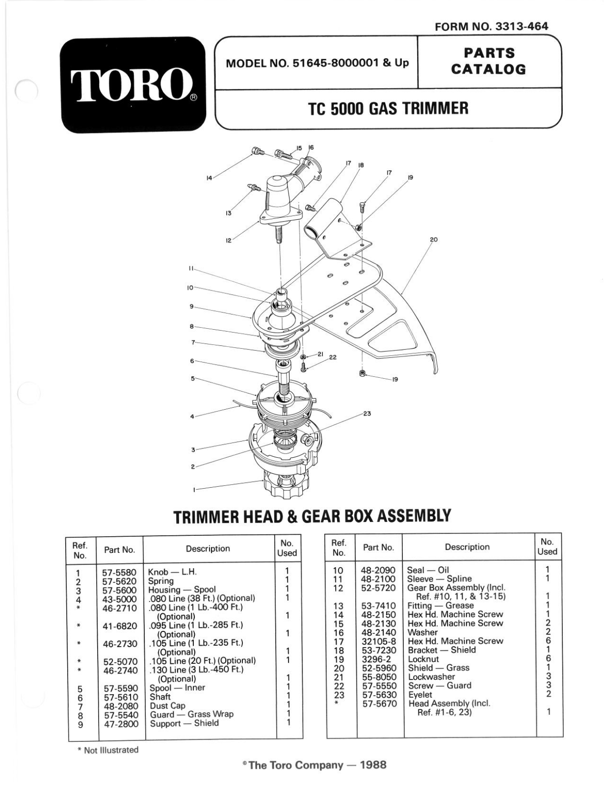 Toro 51645, 51645V Parts Catalogue