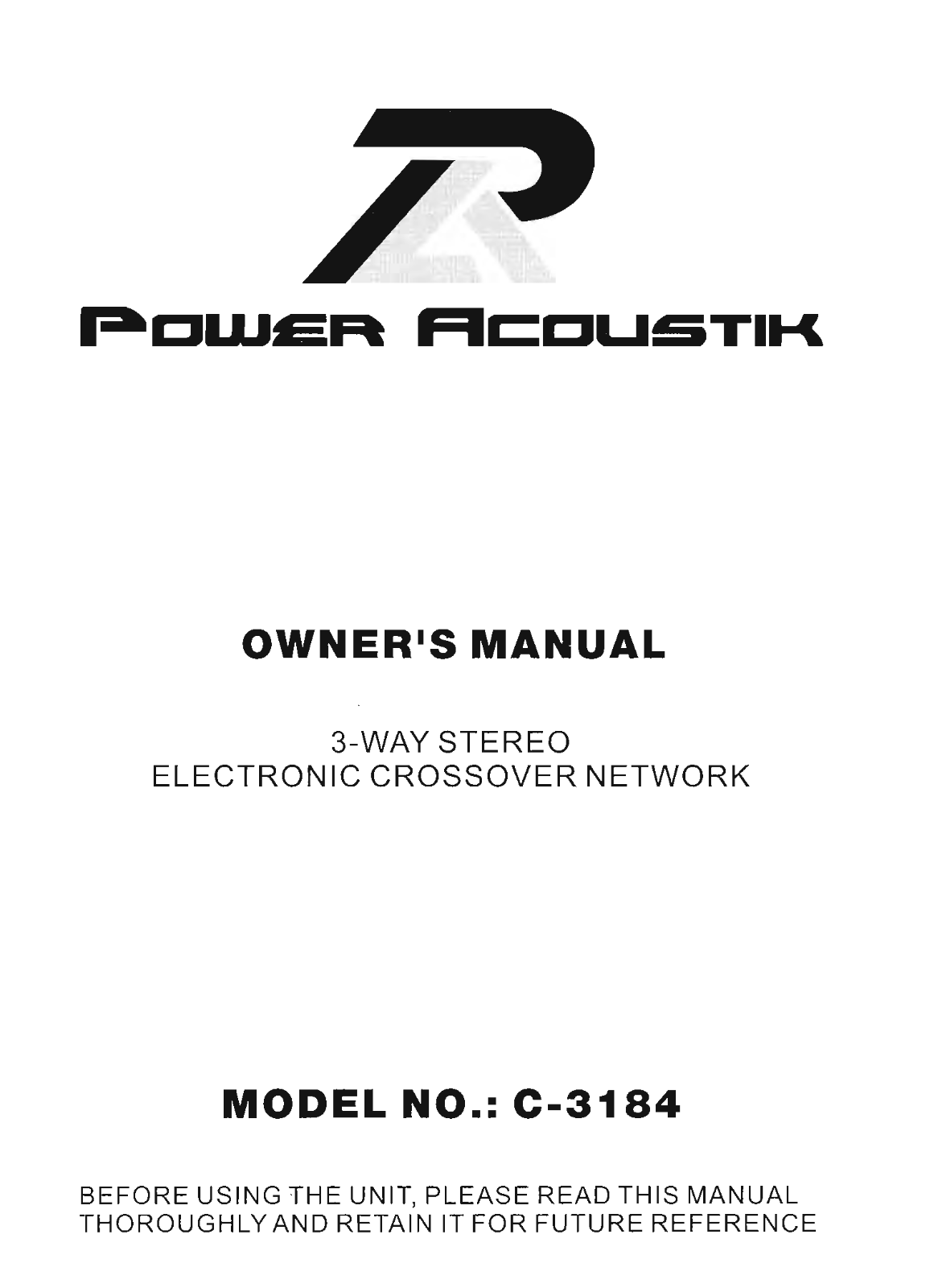 Power Acoustik C-3184 Owners Manual