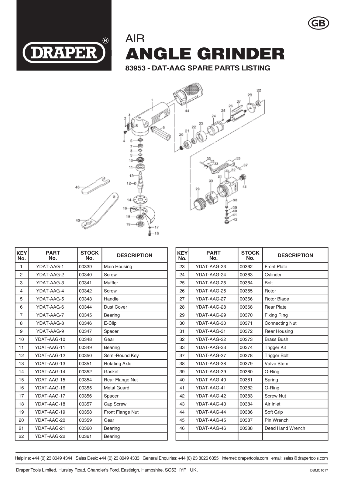 Draper DAT-AAG Parts Listing - ManualMachine.com