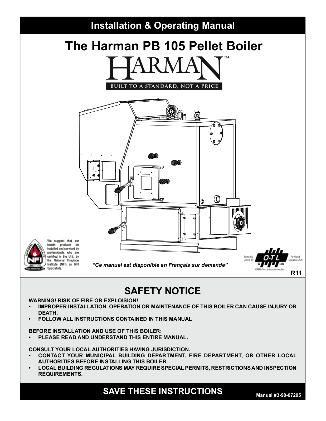 Harman Stove Company PB 105 User Manual