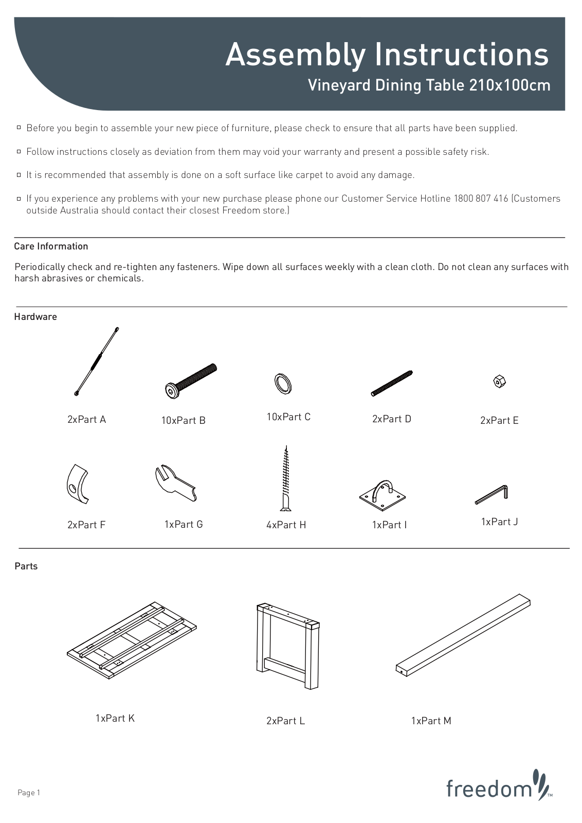 Freedom Vineyard Dining Table 210-100 Assembly Instruction