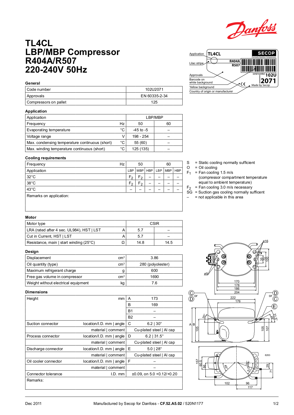 Danfoss TL4CL LBP, TL4CL MBP Data sheet