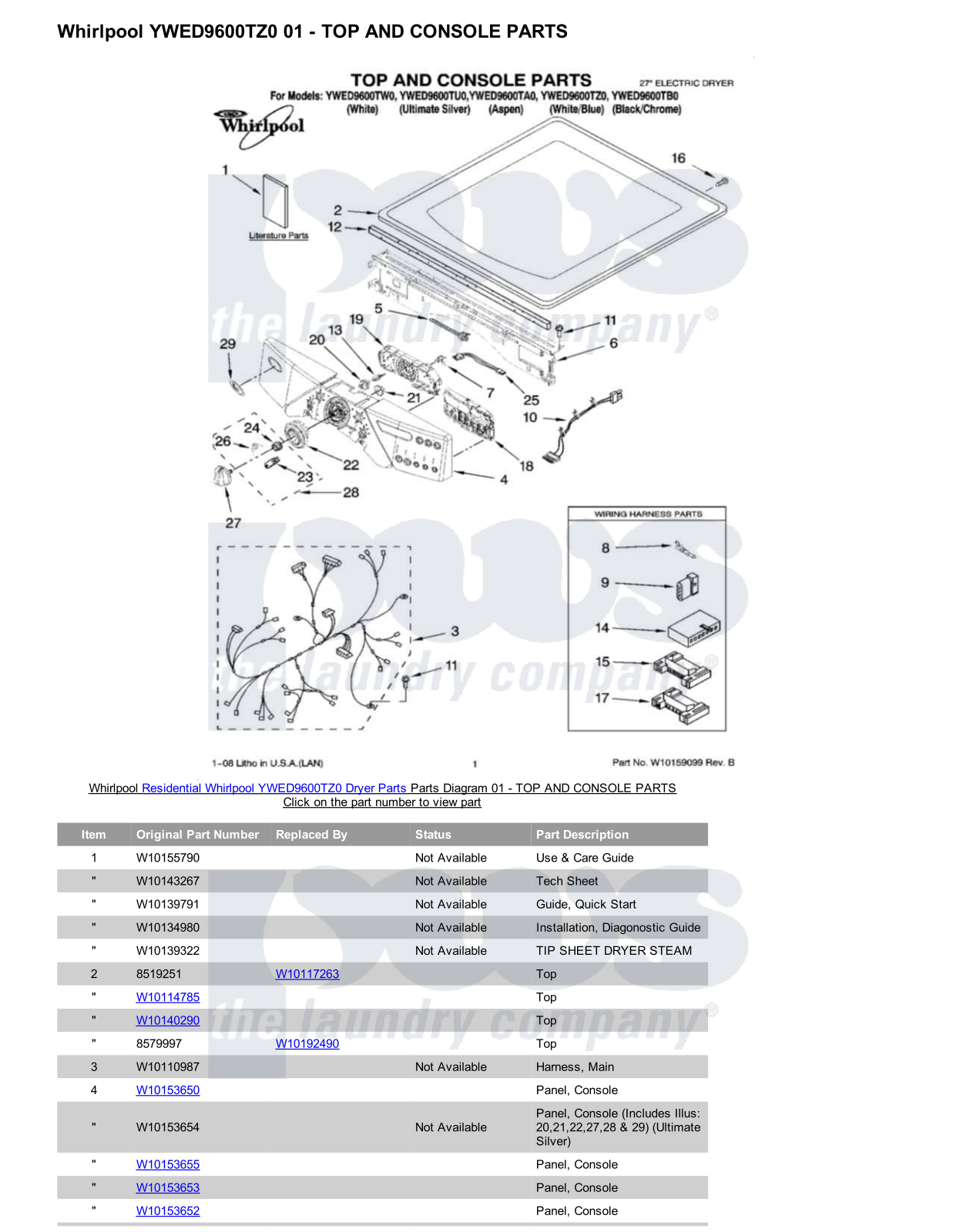 Whirlpool YWED9600TZ0 Parts Diagram