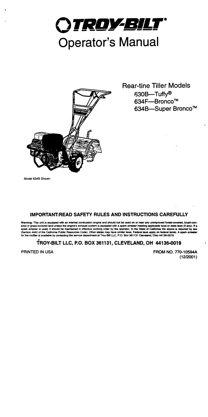 Troy-Bilt 634B, 630B, 634F User Manual