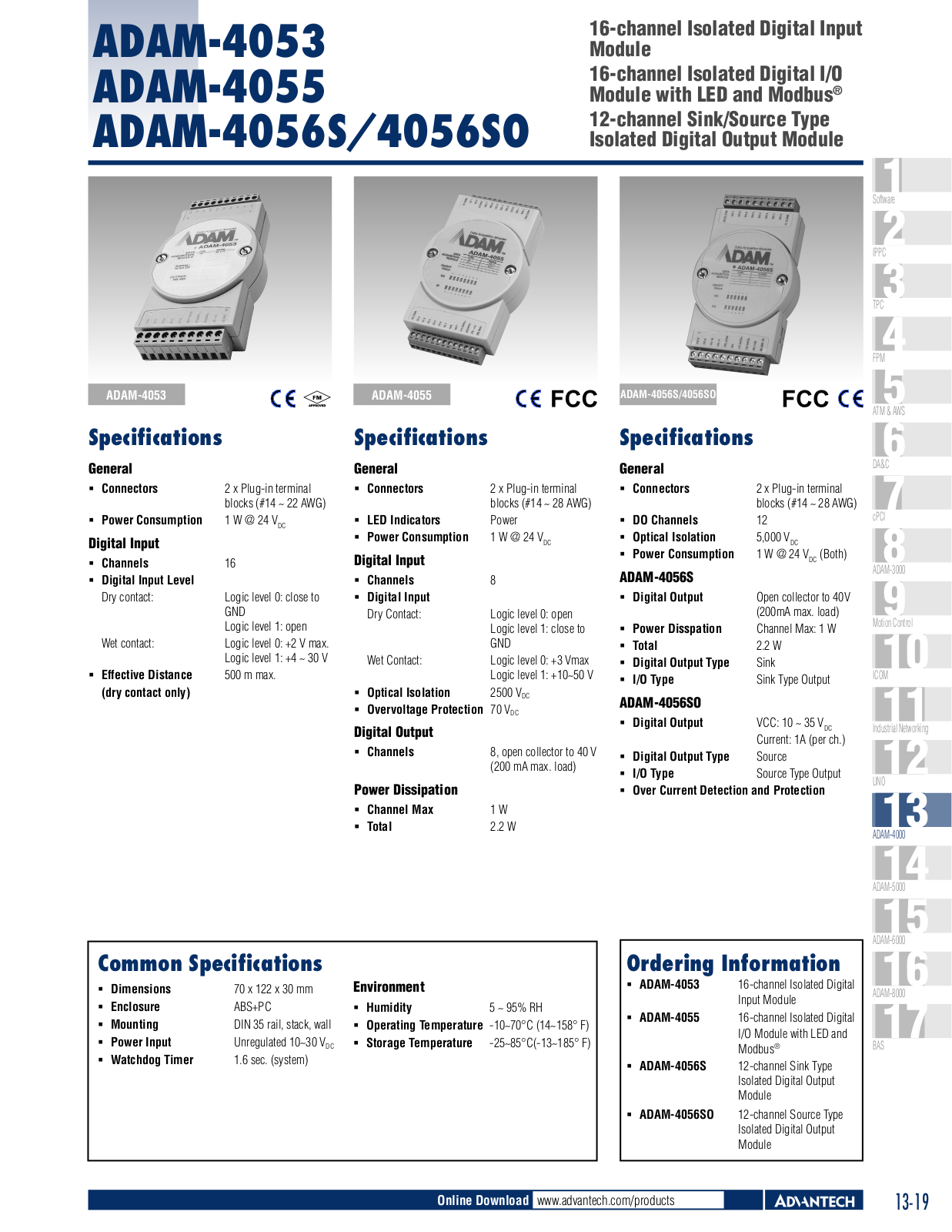 Advantech ADAM-4053, ADAM-4055, ADAM-4056S, ADAM-4056SO Data Sheet