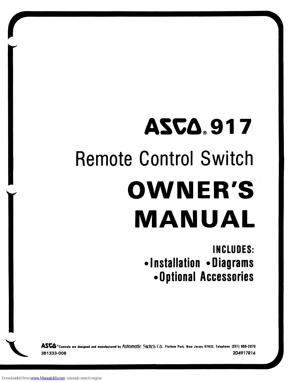 Asco 917 Owner's Manual