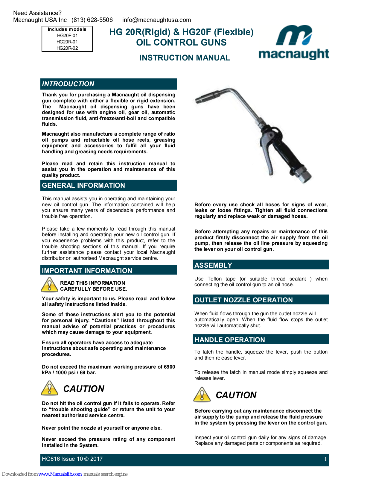 Macnaught HG20R-01, HG20R-02, HG20F-01 Instruction Manual