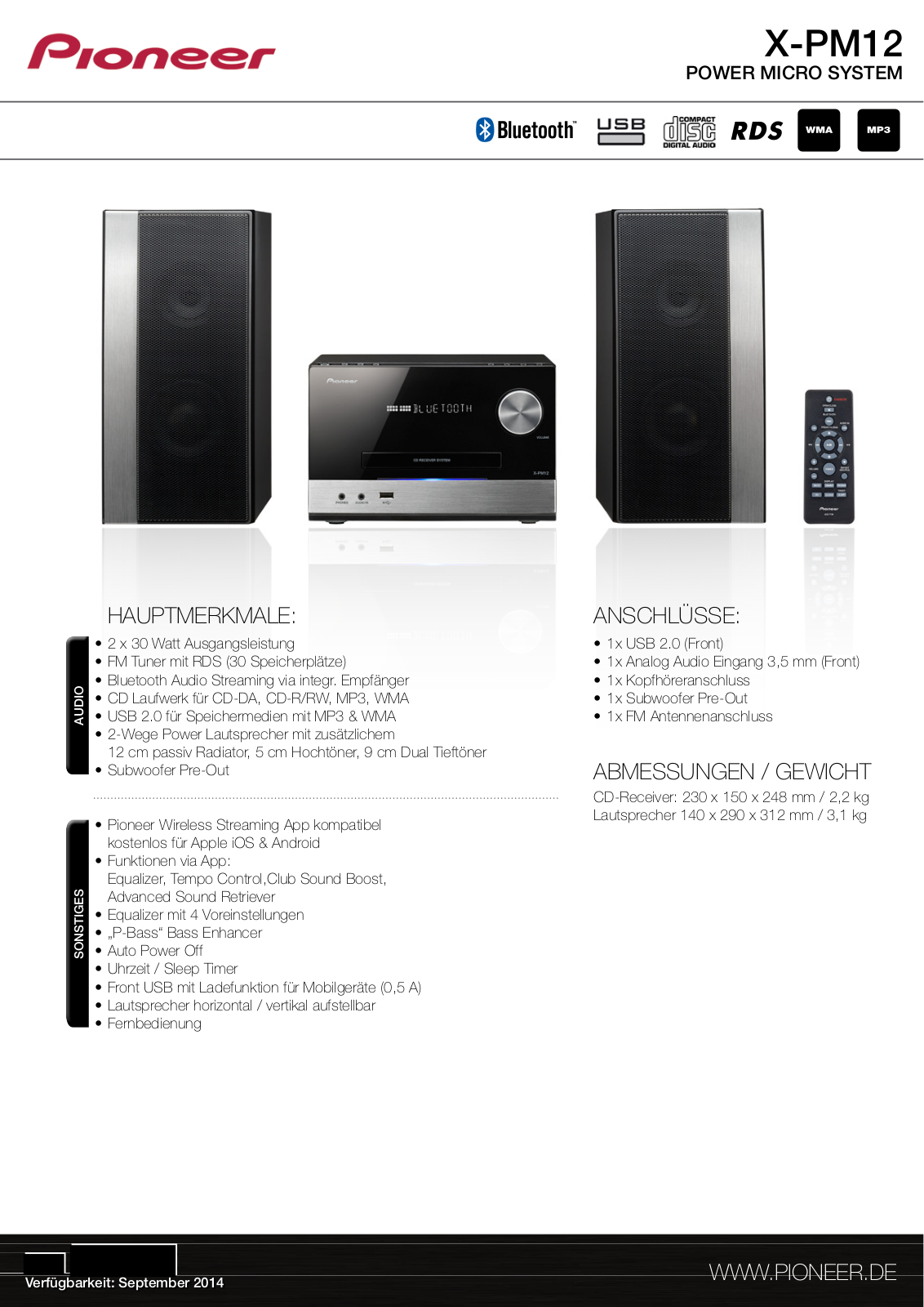 Pioneer X-PM12 Technical data