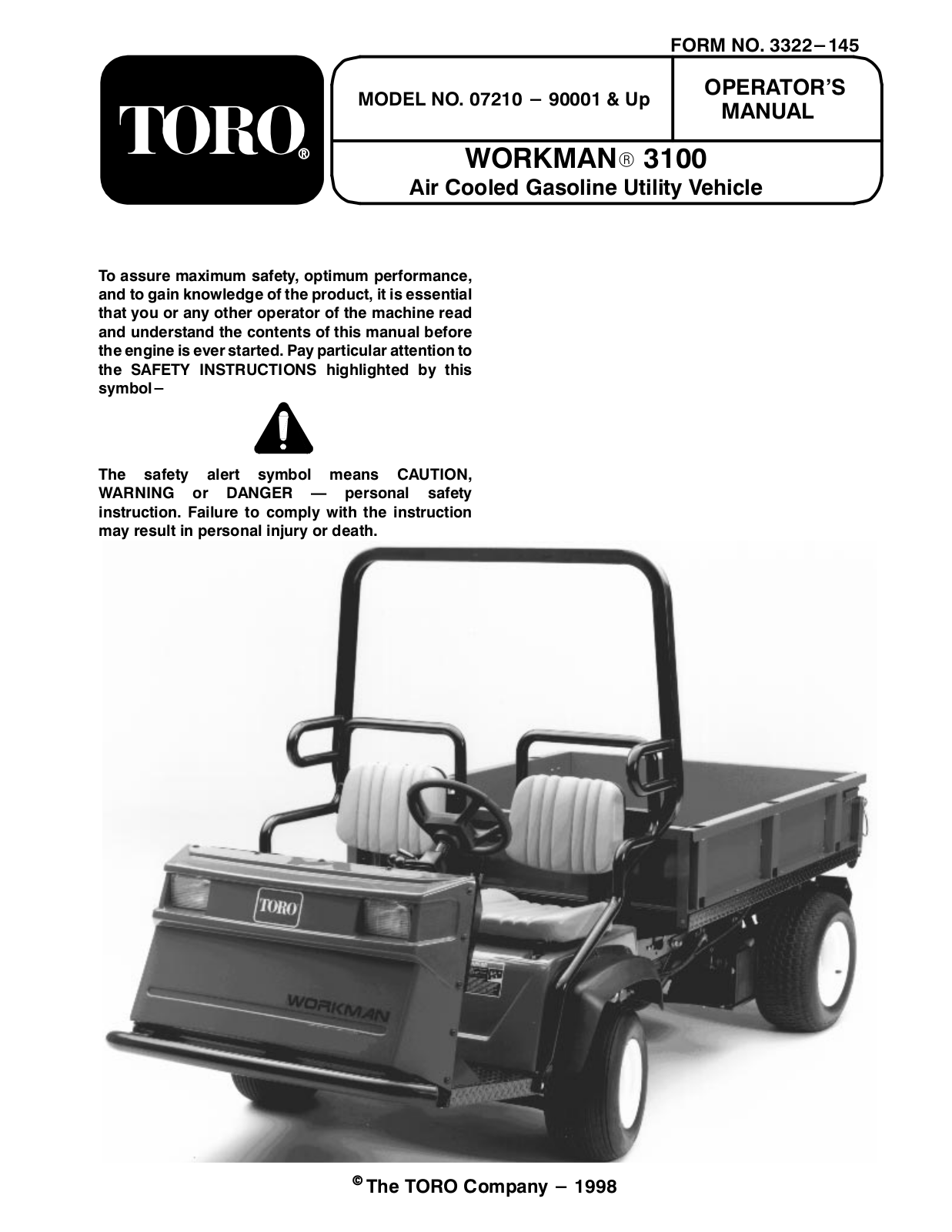 Toro 07210, Workman 3100, 07232, Workman 3120 Operator's Manual