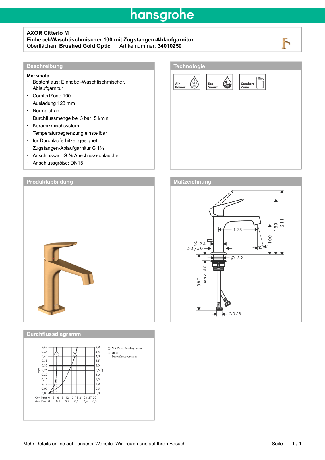 Hansgrohe AXOR 34010250 User Manual