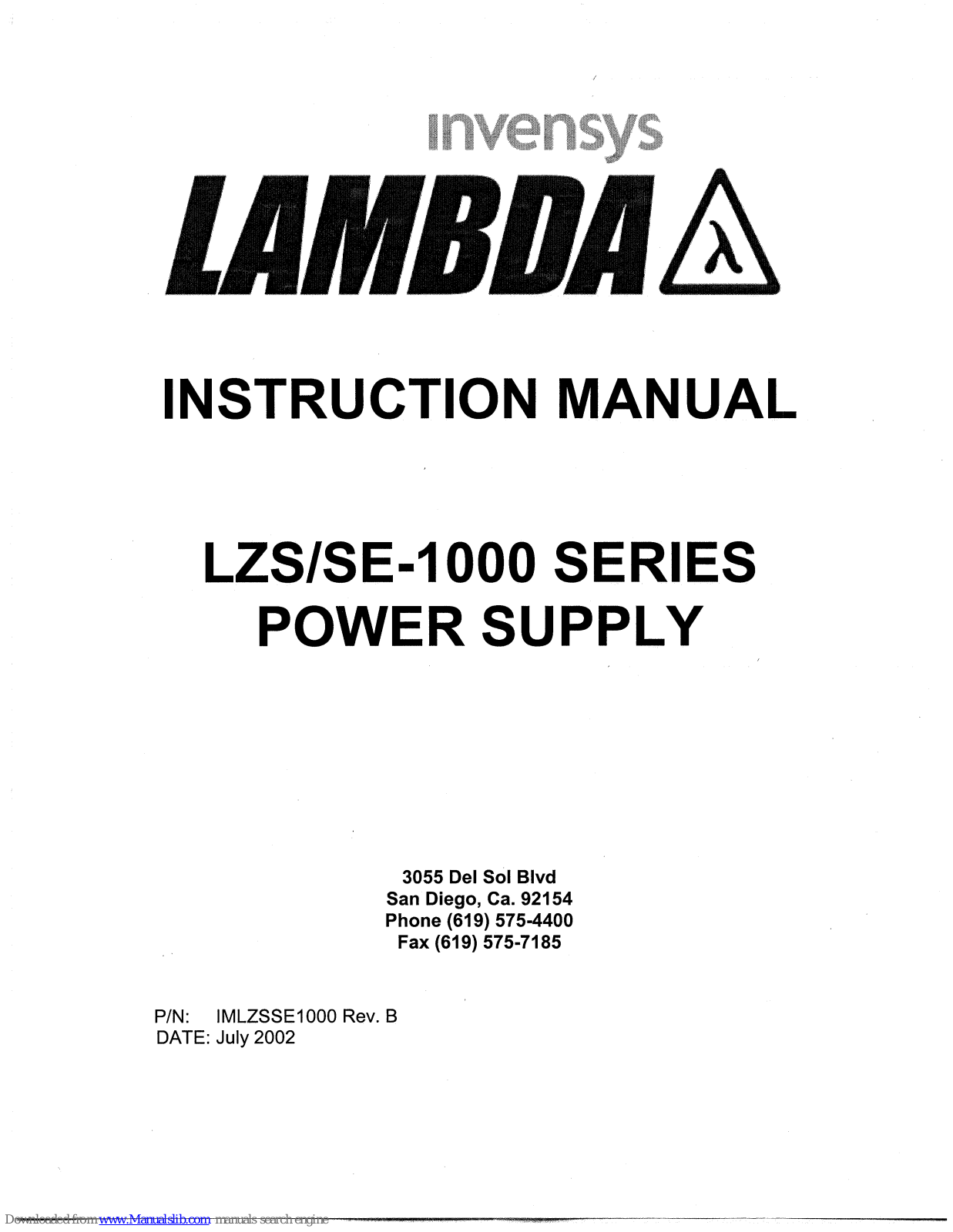 Lambda LZS-1000-1, LZS-1000-2, LZS-1000-3, LZSE-1000-1, LZSE-1000-2 Instruction Manual