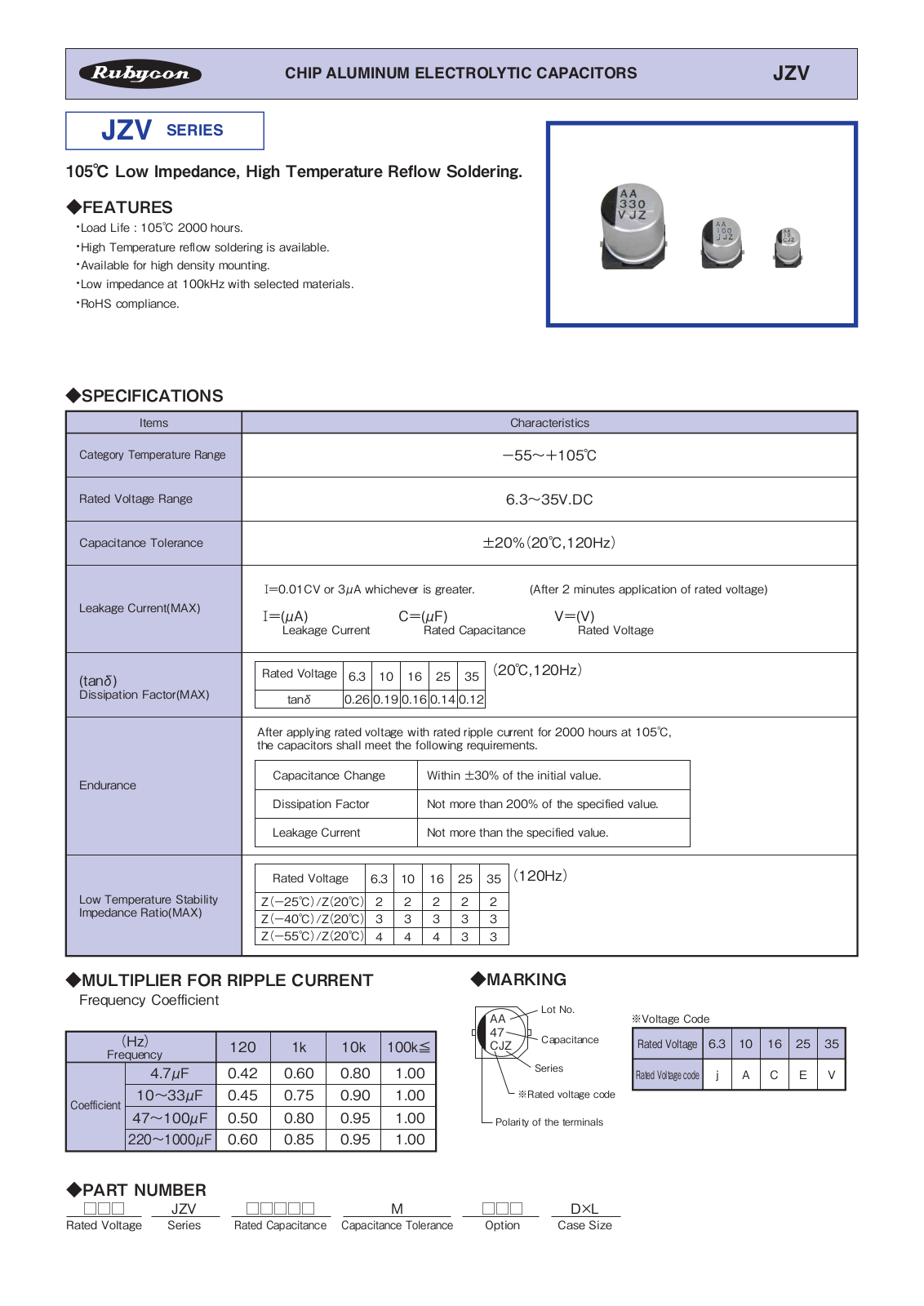 Datasheet Rubycon [smd] JZV Series Datasheet - ManualMachine.com