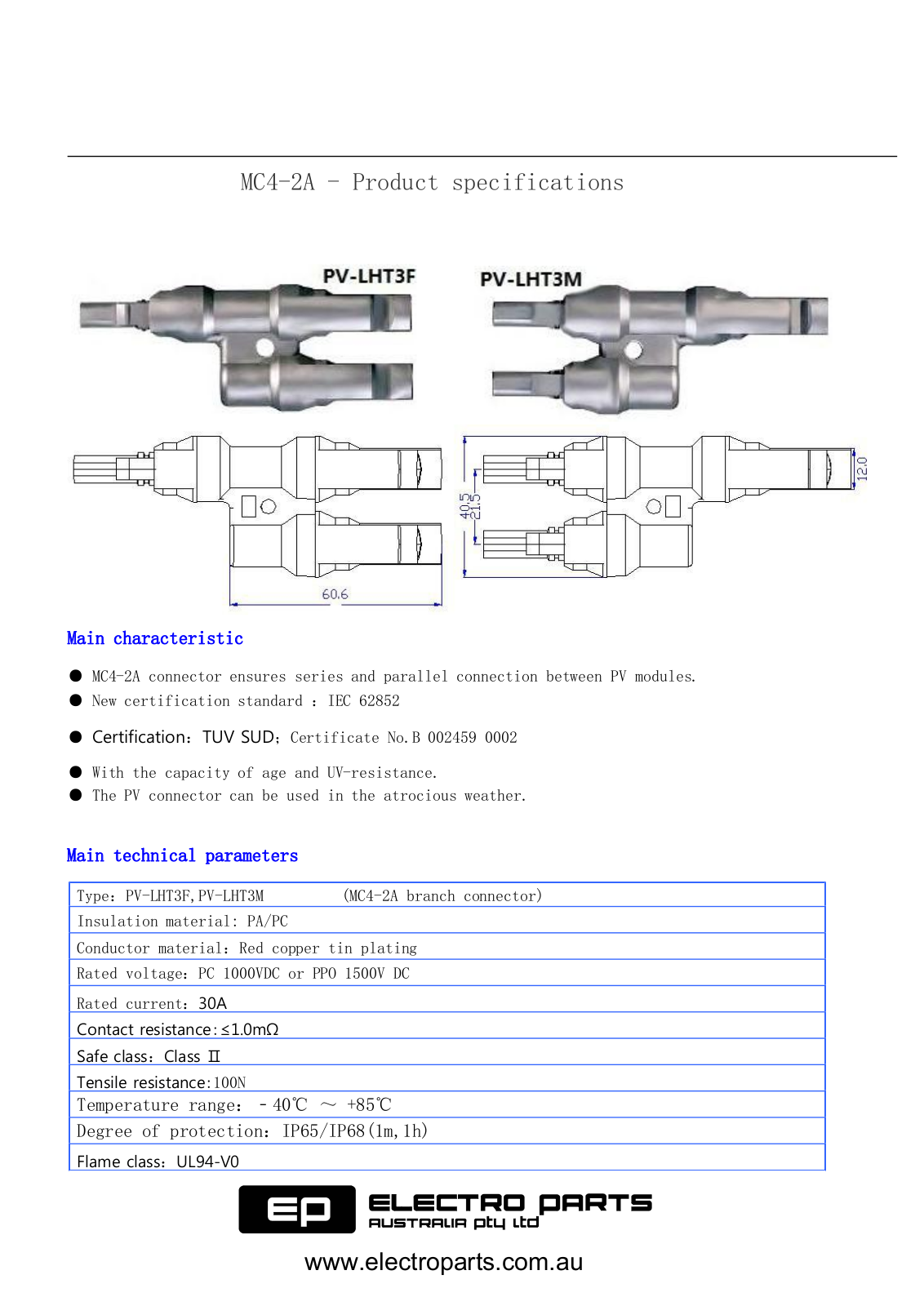 Electroparts PV-LHT3F, PV-LHT3M User Manual